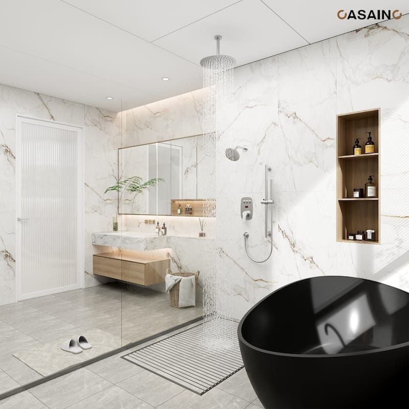3-Spray Patterns 1.8 GPM 12 in. and 6 in. Dual Shower Head and Handheld Shower Head with Digital Display and Pressure-Balanced