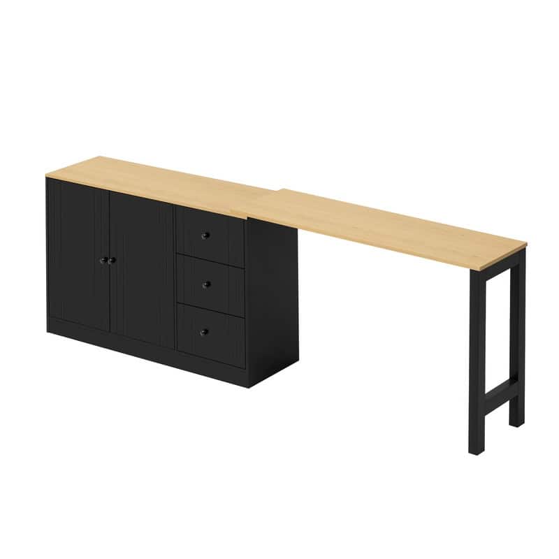 Multifunctional 89.7" Wooden Sideboard with Extendable Table and Storage for Living Room Organization