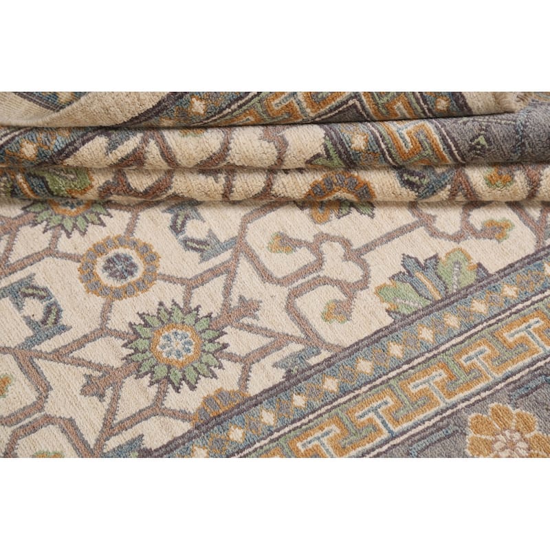 Vegetable Dye Geometric Khotan Oriental Area Rug Handmade Wool Carpet - 6'8" x 9'8"