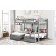 preview thumbnail 5 of 7, Full Over Twin & Twin Bunk Bed, Wood Triple Bunk Bed with Drawers and Guardrails, Gray