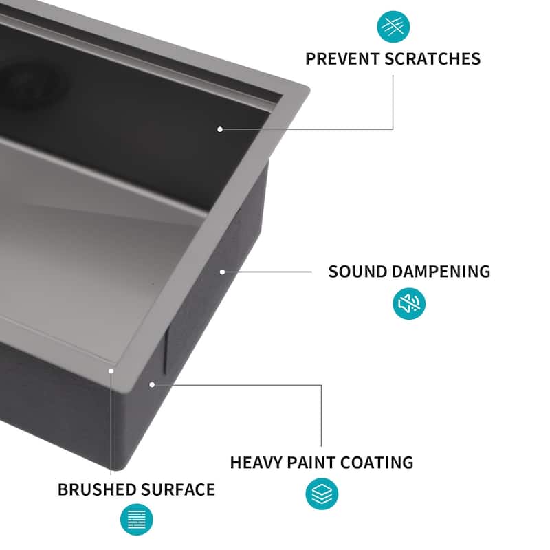 30" Undermount 16 Gauge Single Bowl Stainless Steel Kitchen Sink in Gunmetal Black - 30'' x 18'' x 10''