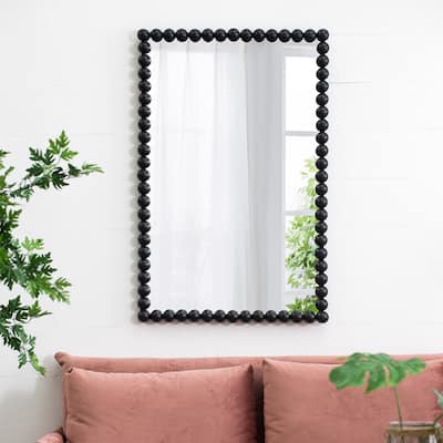 CUSchoice Wall Mirror with Elegant Metal Beaded Frame and Rectangular/Circle Black Mirror
