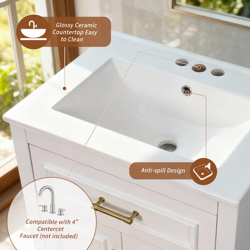 24" Freestanding Bathroom Vanity with White Integrated Ceramic Sink - 24'' x 18.5'' x 33''