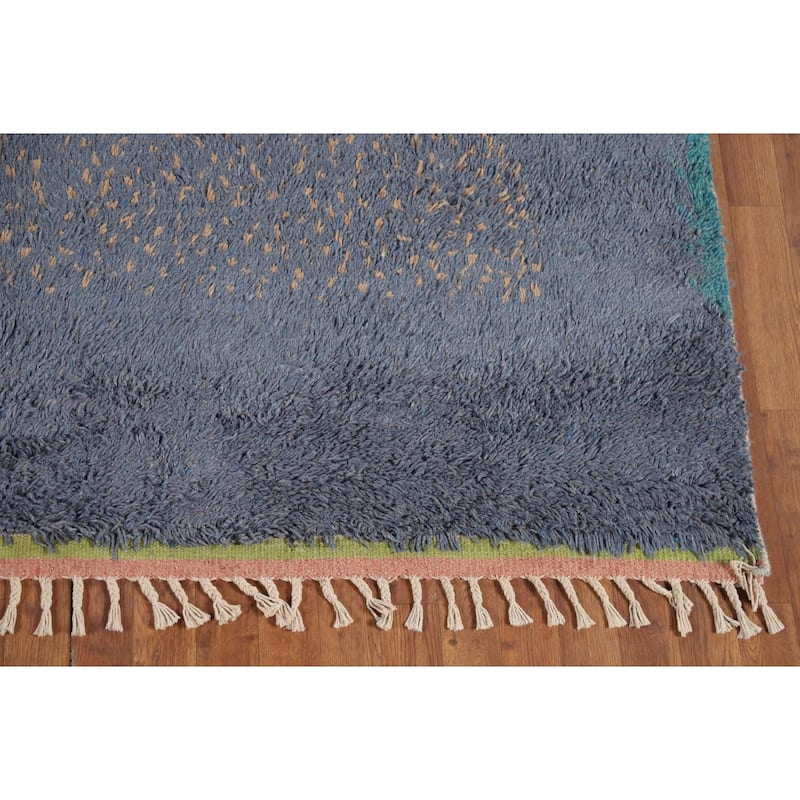 Blue Moroccan Oriental Area Rug Hand-Knotted Wool Carpet - 7'2" x 10'7"