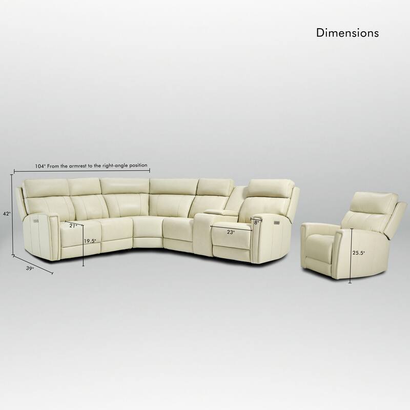 104" W 6 Seater Genuine Leather Power Sectional Sofa and Recliner Set with Dual Power, Zero Gravity, 1 Power Armlesschair