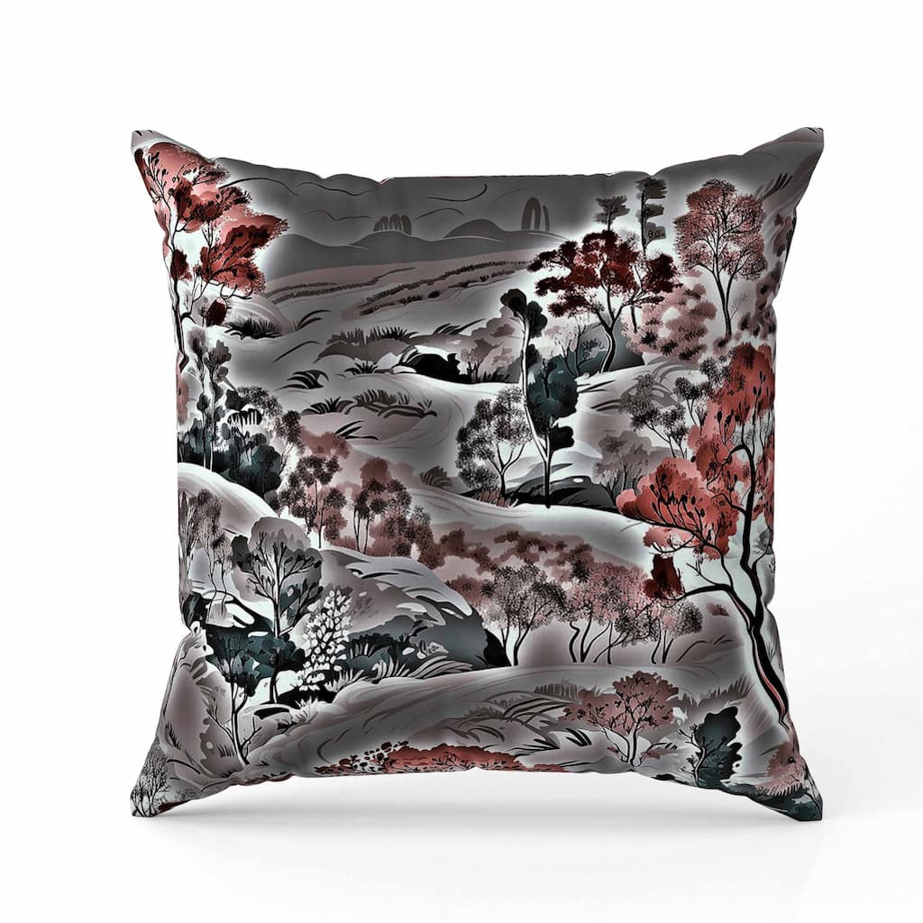 Leaf Magic Stories Faux Suede Reversible Throw Pillow Grey and Red