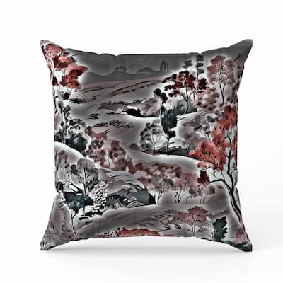 Leaf Magic Stories Indoor/Outdoor Reversible Throw Pillow Grey and Red