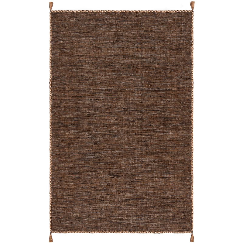 SAFAVIEH Handmade Flatweave Montauk Jahi Plaid Casual Cotton Rug - 5' Square - Brown/Black