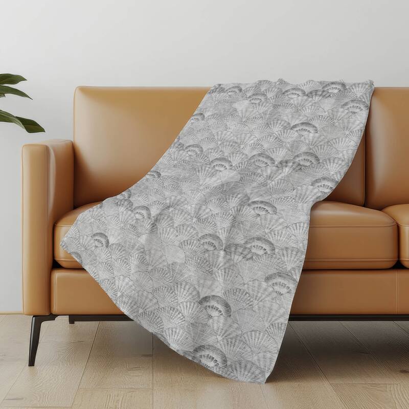 Premium Machine Washable ASB181 Coastal Seashell Sherpa Throw Blanket - Gray - 4'2" x 5'10"