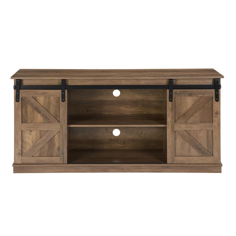 Homy Casa 58'' Farmhouse TV Stand. Sliding Barn Doors, Storage Cabinet