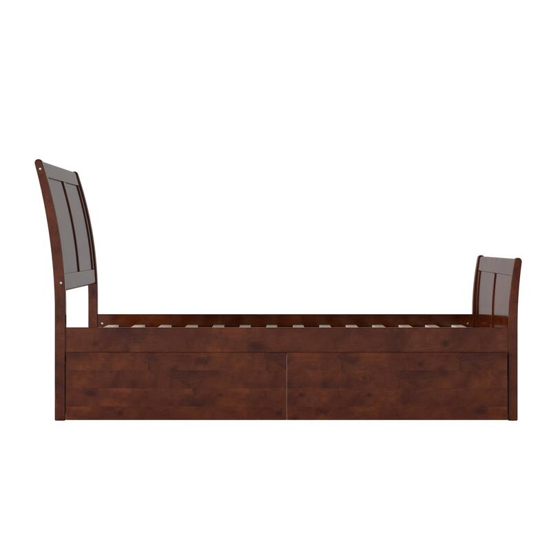 AFI Portland Twin Size Platform Bed with Matching Footboard & Storage Drawers in Walnut
