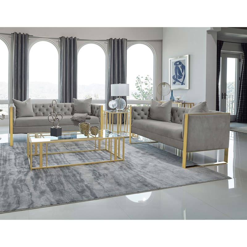 Eastbrook Velvet Upholstered Tufted Sofa Set Grey - 2 Piece