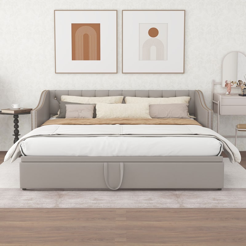 Upholstered Sofa Bed with Pop-Up Bed Frame - Grey