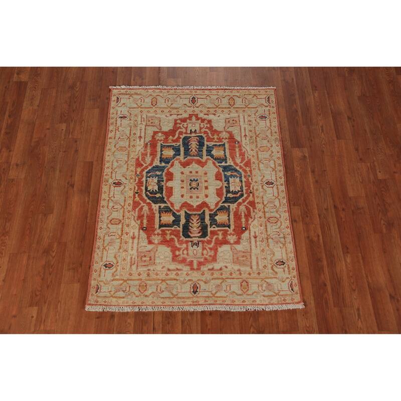 Vegetable Dye Heriz Serapi Oriental Accent Rug Handmade Wool Carpet - 3'1"x 4'1"