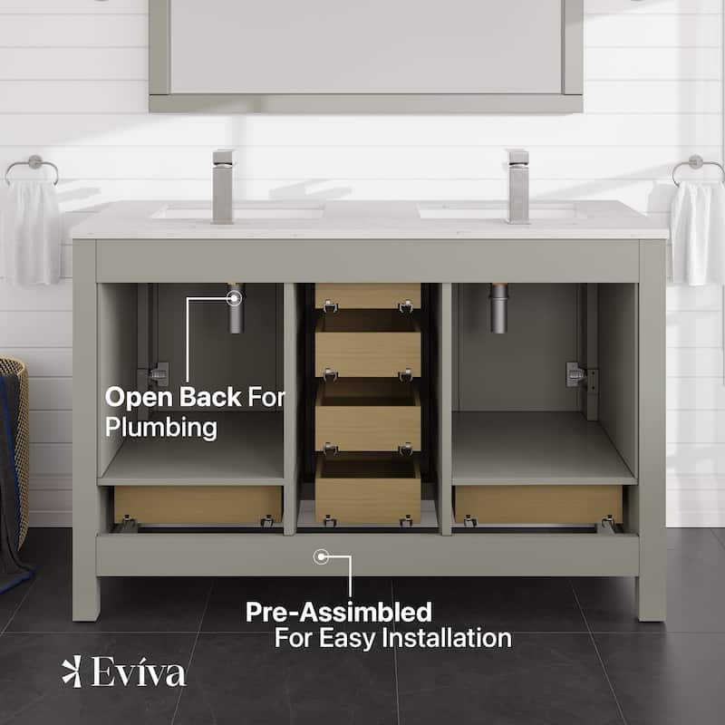 London 54"W Bath Vanity with Carrara Quartz Top & Undermount Sink