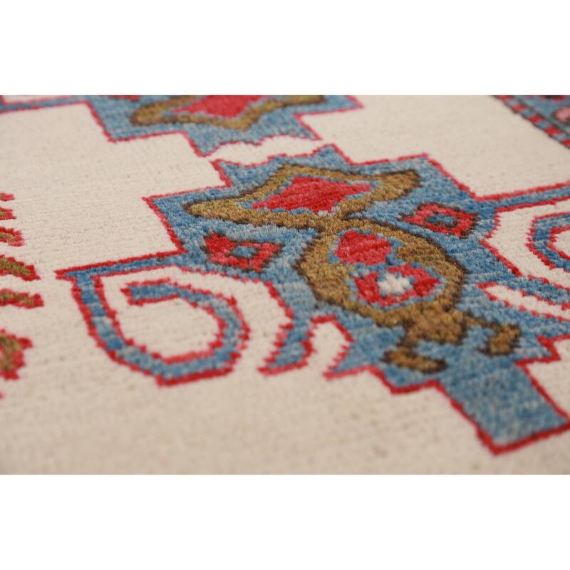 Hand Knotted Oriental 100% Wool Carpet Traditional Medallion Beige & Ivories Kazak Area Rug - 11' 7'' X 8' 7''