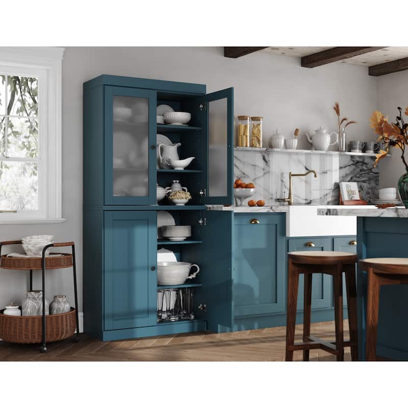 Palace Imports 100% Solid Wood Pantry Cabinet with Frosted, Clear Glass or Solid Doors and Adjustable Shelves