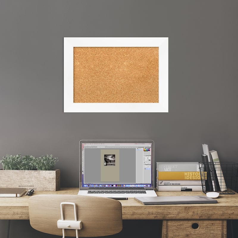 Cabinet White Narrow Framed Cork Bulletin Memo Board