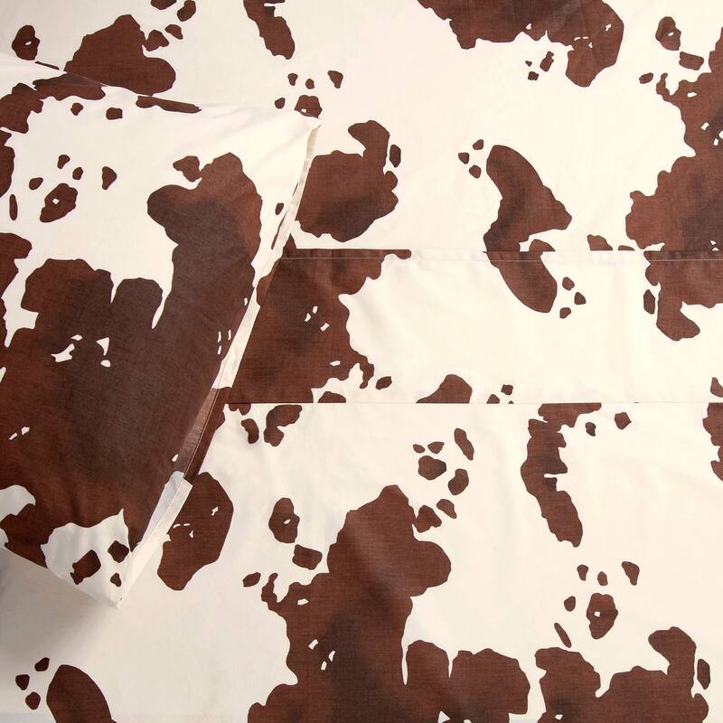 Paseo Road Elsa Cowhide 200TC Cotton Cow Print Western Bedding 4 Piece Sheet Set