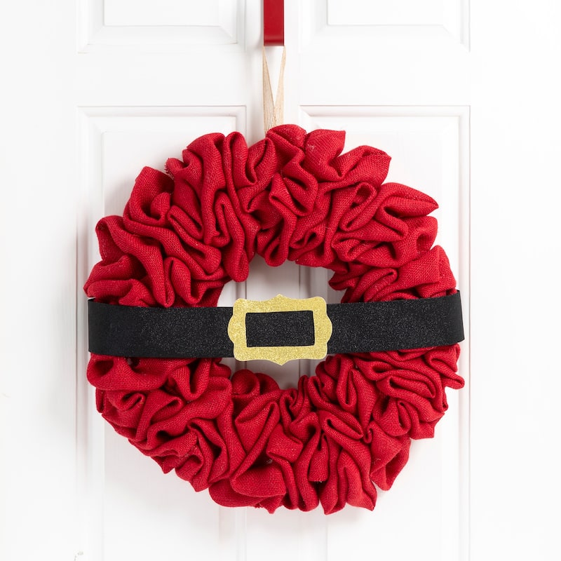 Glitzhome Christmas with Belt Fabric Wreath Front Door Hanging Welcome Decoration