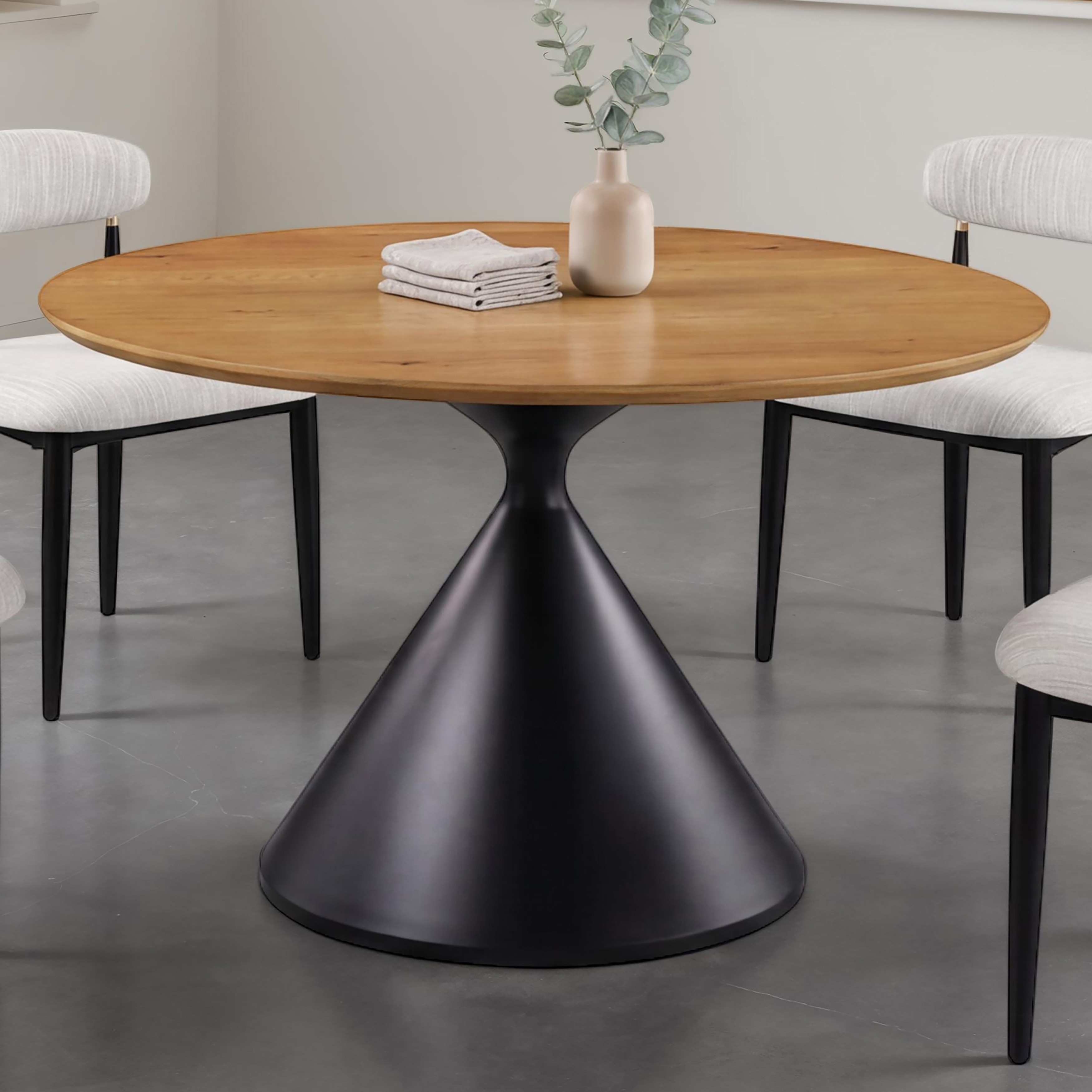 Furniture of America Ragena Modern Black Metal Base Round Dining Table