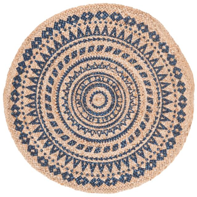 SAFAVIEH Handmade Natural Fiber Valentien Casual Jute Rug - 3' x 3' Round - Royal Blue/Natural