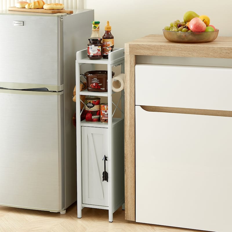 Wood Tall Bathroom Linen Cabinet Small Bathroom Storage Corner Floor Cabinet with Doors and Shelves Toilet Paper Holder