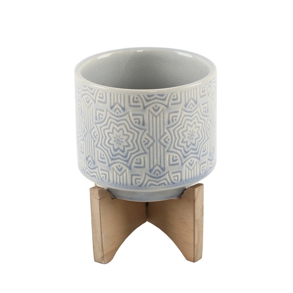 Mid-Century 4.25" Star Ceramic on Stand,Glass Blue. Opens flyout.