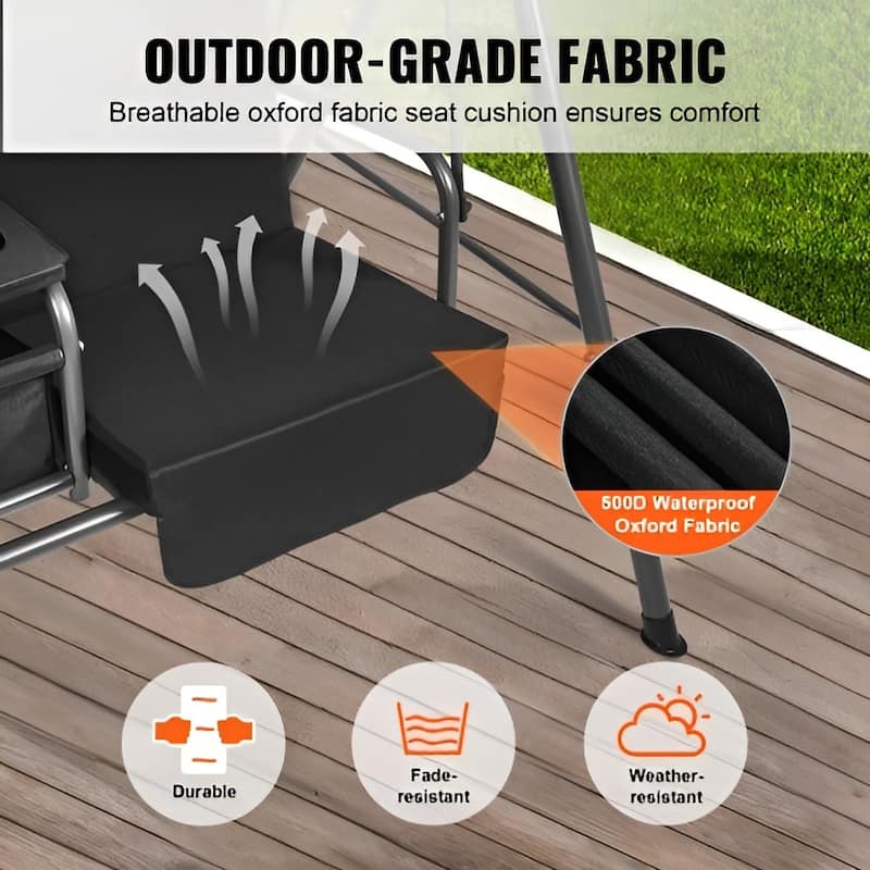 Outdoor 2-Seat Patio Swing Chair with Canopy and Tray for Backyard - 68.5" × 43.1"× 61"