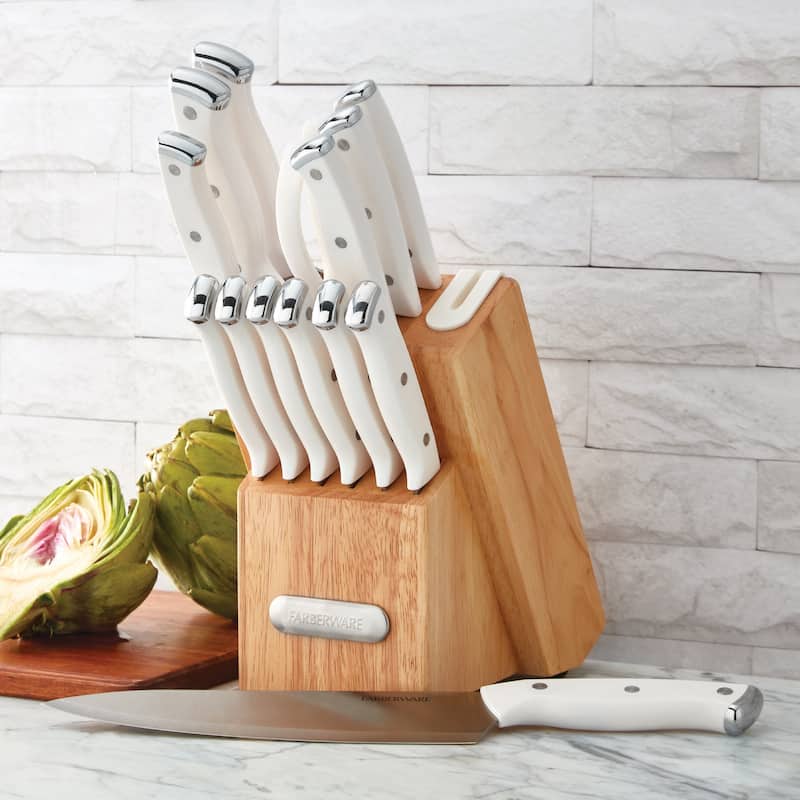 Farberware EdgeKeeper 14 Piece White Cutlery Set with Block - N/A