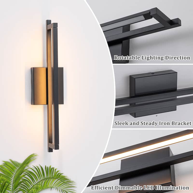 Modern Matte Black Linear Rectangular LED Wall Sconces Dimmable