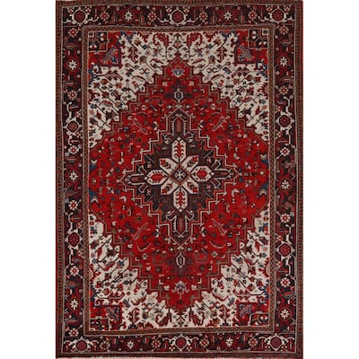 Hand Knotted Oriental 100% Wool Carpet Traditional Medallion Red Heriz Area Rug - 9' 6'' X 6' 10''