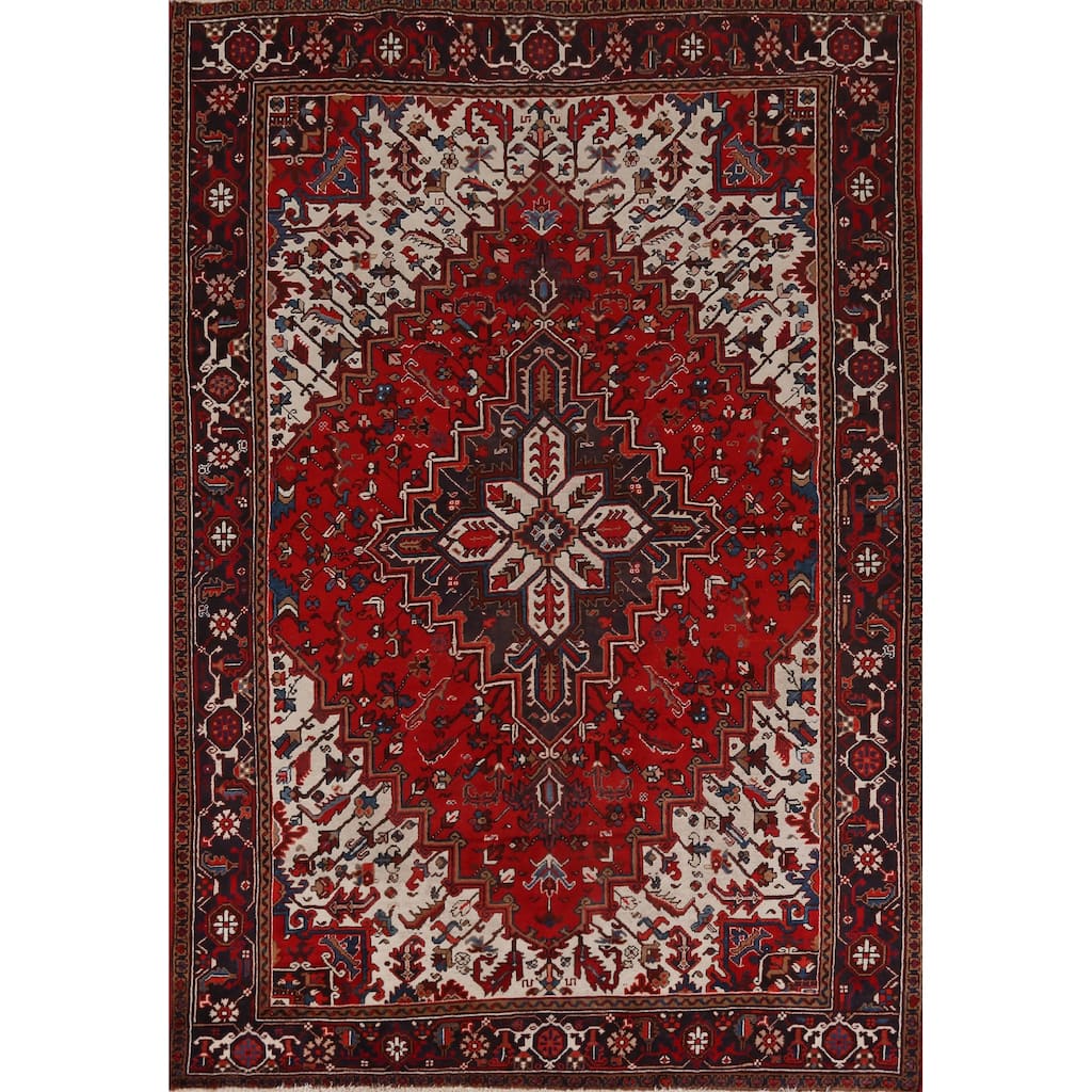 Hand Knotted Oriental 100% Wool Carpet Traditional Medallion Red Heriz Area Rug - 9' 6'' X 6' 10''