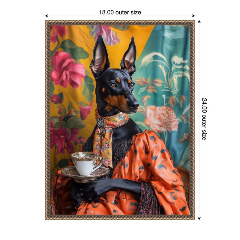 The Tea Connoisseur Doberman by Mowzu Framed Canvas Wall Art - 18 x 24 in