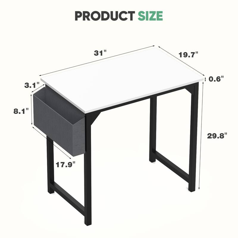 Modern Computer Desk with Storage - 31inch - White