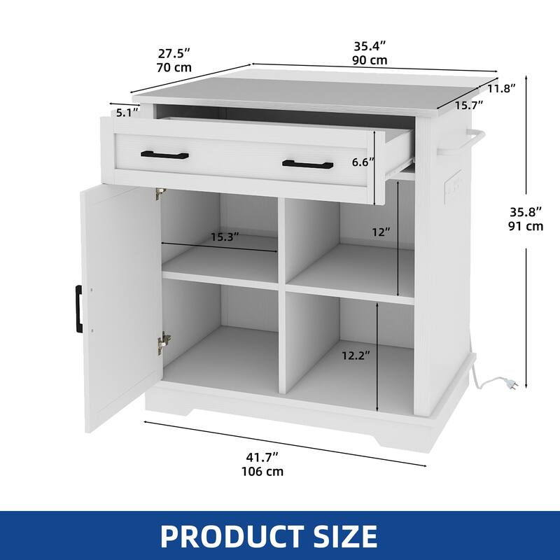 Moasis 42" Kitchen Island on Wheels with Stainless Steel Top & Drop Leaf