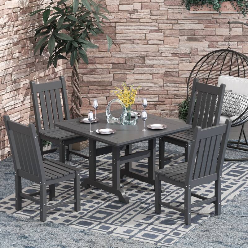 Laguna Hdpe All Weather Outdoor Patio Dining Set with Square Table, Armless Chairs (5-Piece Set) - Gray