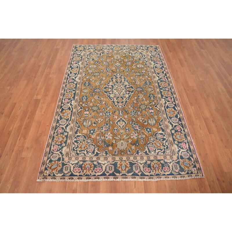 Hand Knotted Oriental 100% Wool Carpet Traditional Floral Brown Kashan Area Rug - 6' 3'' X 4' 2''