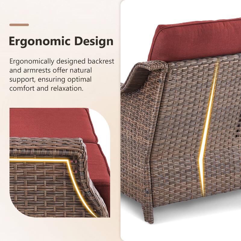 Artisan 3-Seat Wicker Patio Sofa with 6-Inch Thick Cushions and 2 Ottomans