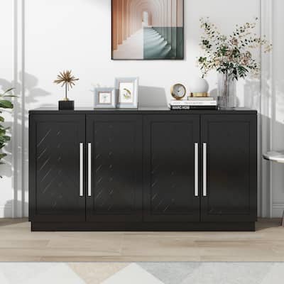 Sideboard with 4 Doors Large Storage Space Buffet Cabinet with Adjustable Shelves and Silver Handles