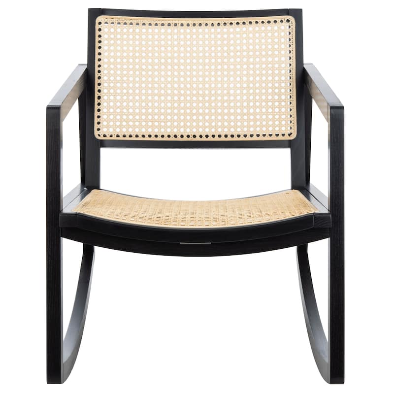 SAFAVIEH Couture Finella Rattan Rocking Chair - 22.8"x34.3"x30.5" - 23Wx34Dx31H - Black/Natural