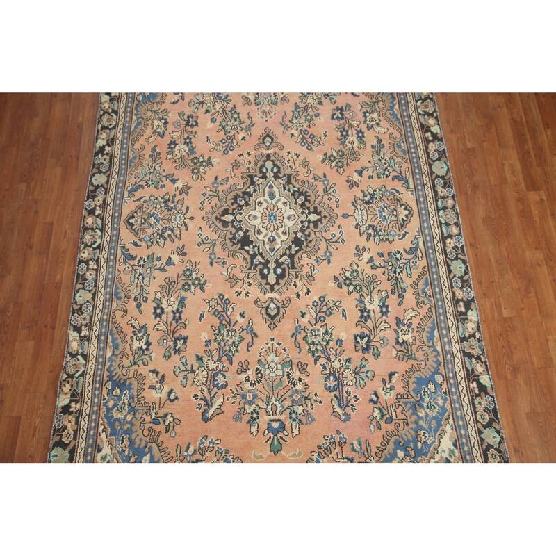 Hand Knotted Oriental 100% Wool Carpet Traditional Floral Coral Hamedan Area Rug - 9' 4'' X 6' 3''