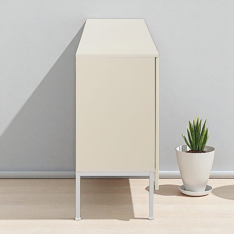 Elegant Four-Door Sideboard with Curved Bottom Doors and Arched Groove Design for Kitchen & Study