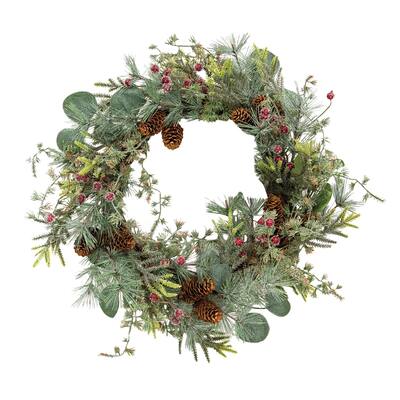 Icy Bristle Pine & Berry Wreath 24" - Green