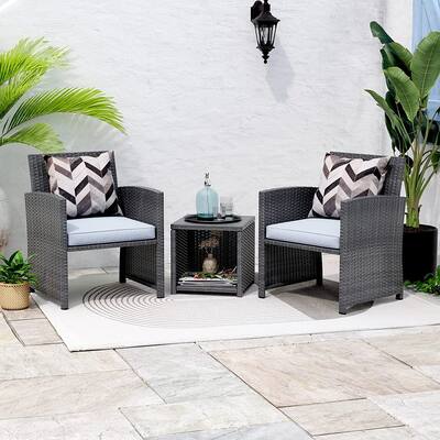 3 Piece Patio Furniture Set, Outdoor Wicker Conversation Set, Porch Chairs with Storage Coffee Table, Modern Rattan Bistro Set