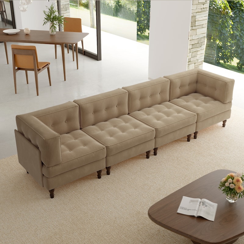 Oversized Modular Sectional Corduroy Fabric Tufted Sofa