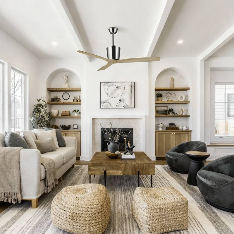 54" Modern Gold Solid Wood 3-Blade Outdoor Ceiling Fan without Light