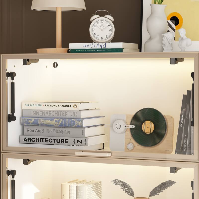 Modern Bookshelf with Adjustable Lighting Strips and Four Handles