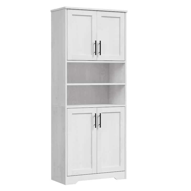 67" Tall Storage Cabinet, Kitchen Pantry Cabinet with Adjustable Shelves, Open Compartments - White - Wood