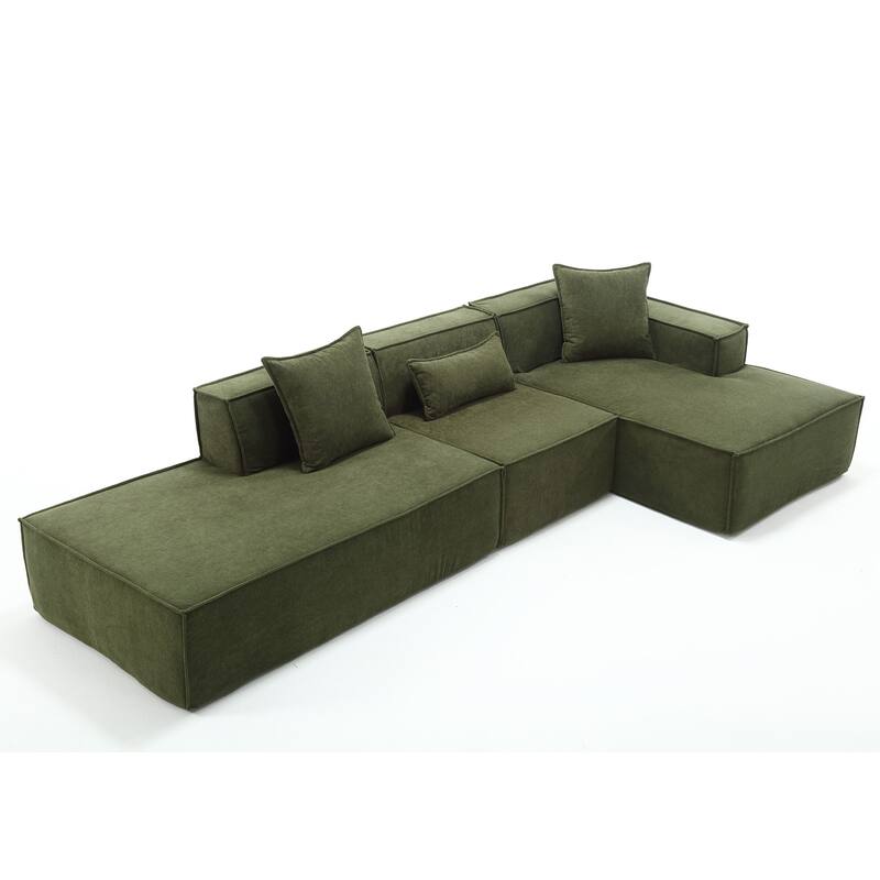 Green 129.5'' L-Shaped 4-Seater Modular Sofa Set with Chaise, Soft Terrycloth Fabric, Perfect for Living Rooms